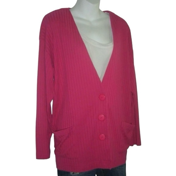 Vintage 80's Stefano Bright Barbie Barbiecore Prep School Ribbed Cardigan Preppy - Picture 2 of 8